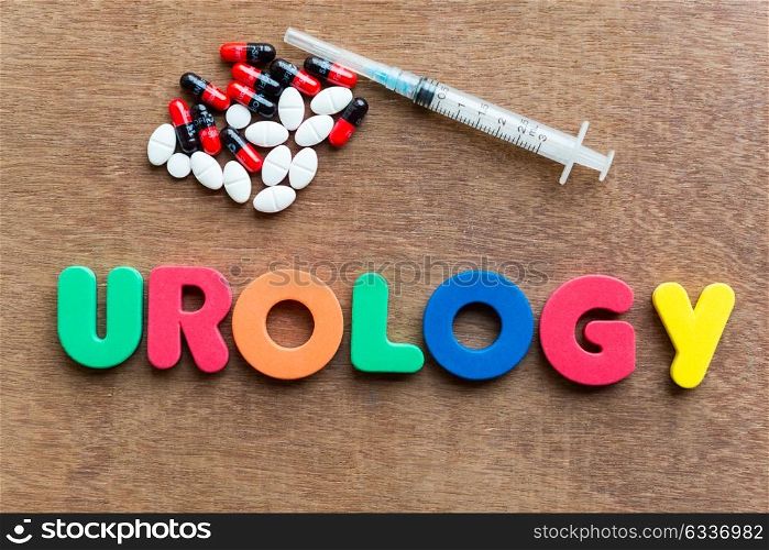 urology colorful word in the wooden background