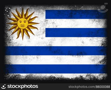 Uruguay Flag design composition of exploding powder and paint, isolated on a black background for copy space. Colorful abstract dust particles explosion. World cup 2022 football symbol for printing