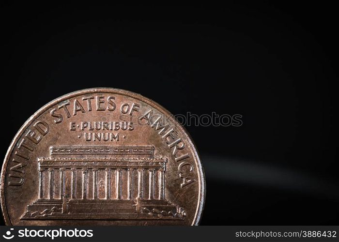 US American coin on black background