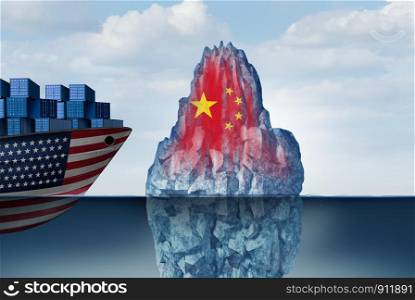 US China economic danger as a trade war with fear of a financial crash as a business concept as a 3D illustration.