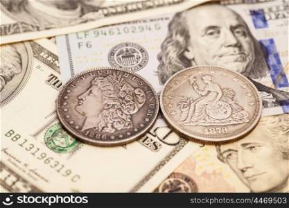 US dollar bills and coins