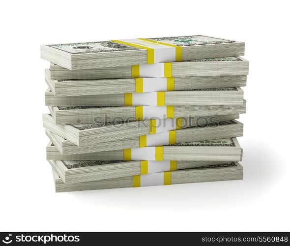 US dollars banknotes money stack on white