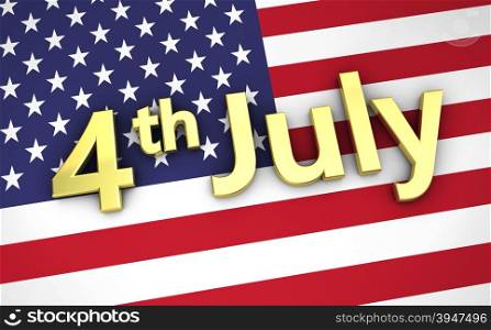 US independence day USA concept with the United States of America flag on background and 4 th of July golden sign.