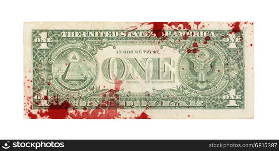 US one Dollar bill, close up photo, blood