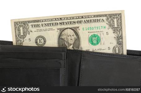 US one Dollar bill in a wallet, close up photo