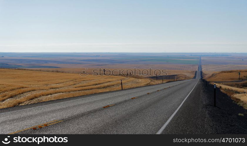 US Route 2 near Wilbur, Washington showing farmland in the Fall