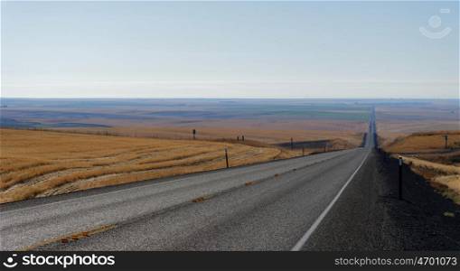 US Route 2 near Wilbur, Washington showing farmland in the Fall