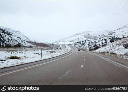 US snowing I 15 interstate snowed road in Nevada USA