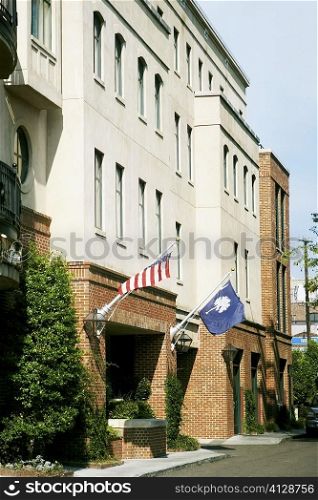US State Flag and an American Flag hanging on a wall, Charleston, South Carolina, USA