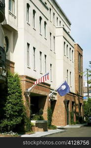 US State Flag and an American Flag hanging on a wall, Charleston, South Carolina, USA