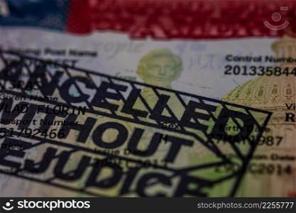 US visa on passport, fragment of the US visa applied on passport