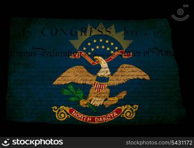 USA American North Dakota state map outline with grunge effect flag insert and Declaration of Independence overlay