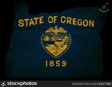 USA American Oregon state map outline with grunge effect flag insert and Declaration of Independence overlay