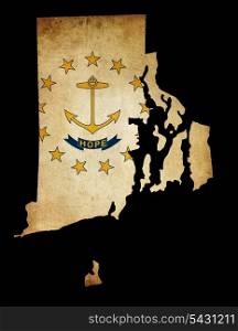 USA American Rhode Island state map outline with grunge effect flag insert