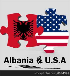 USA and Albania Flags in puzzle isolated on white background, 3D rendering