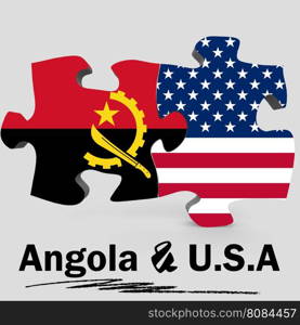 USA and Angola Flags in puzzle isolated on white background, 3D rendering