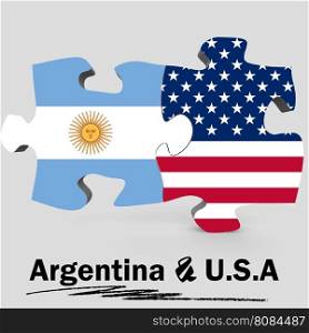 USA and Argentina Flags in puzzle isolated on white background, 3D rendering