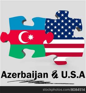 USA and Azerbaijan Flags in puzzle isolated on white background, 3D rendering