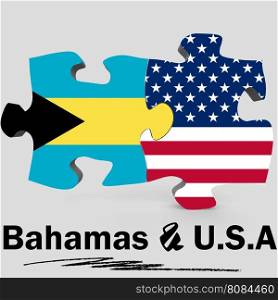 USA and Bahamas Flags in puzzle isolated on white background, 3D rendering