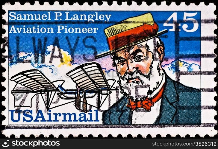 USA - CIRCA 1980&rsquo;s: postage stamp shows aviation pioneer Samuel Langley, circa 1980&rsquo;s
