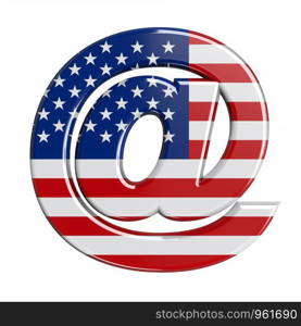 USA email sign - 3d american flag symbol isolated on white background. This alphabet is perfect for creative illustrations related but not limited to American way of life, politics , economics.