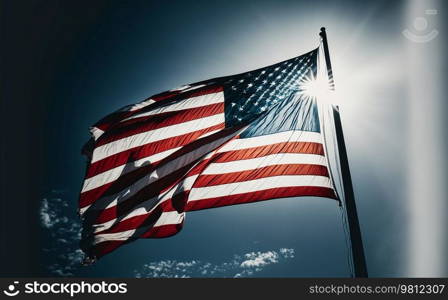 USA flag against blue sky. Illustration Generative AI