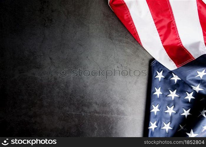 USA flag, America flag on black background with copy space