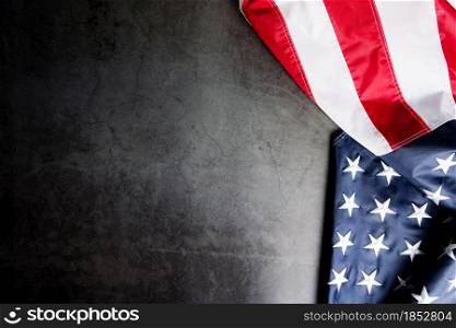 USA flag, America flag on black background with copy space