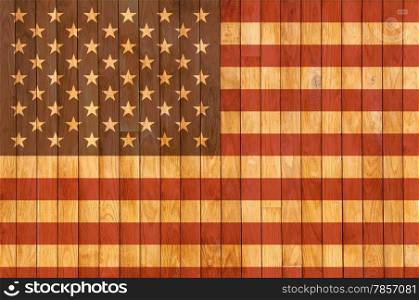 USA flag background of old wood with knots.