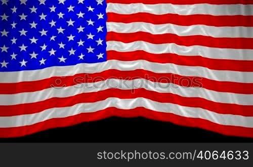 USA Flag curtain up. Alpha channel is included. You can rewind the video and drop the curtain
