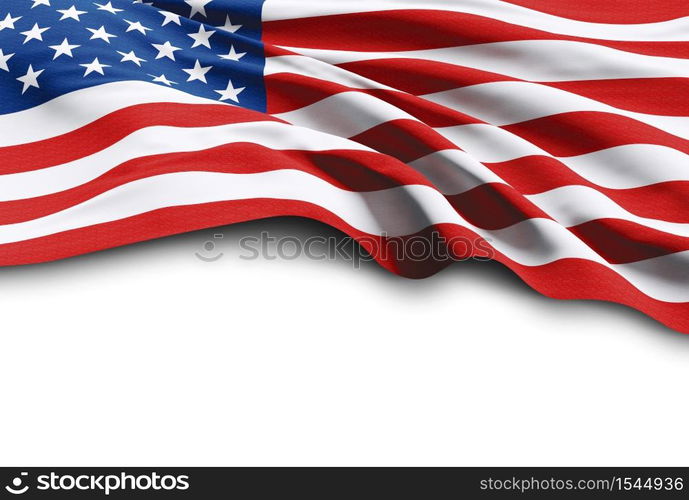 USA flag isolated on white background with copy space 3d render