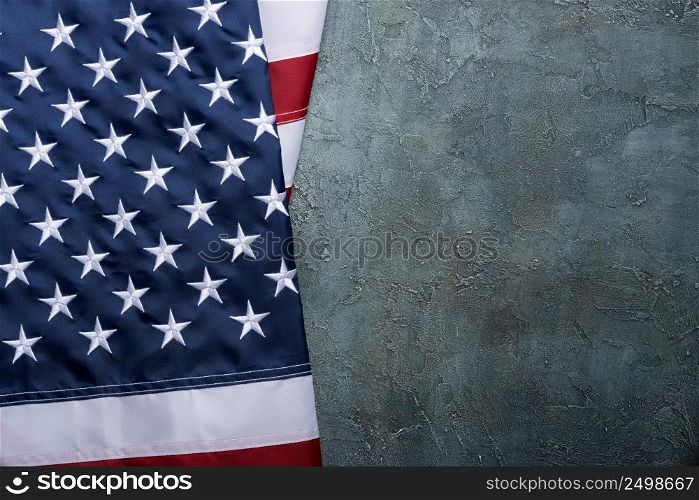USA Flag of United States of America with embroidered stars on table top view