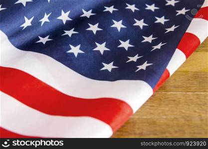 USA flag on wooden background