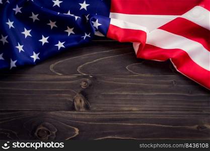 USA flag on wooden wall background and texture with space