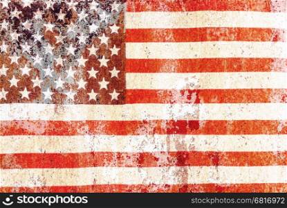 USA flag overlay on old rusty wall surface texture for background use