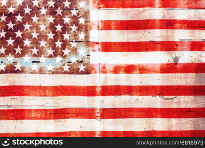 USA flag overlay on old rusty wall surface texture for background use