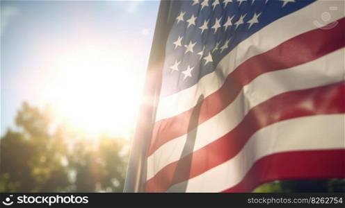 USA Flag Sunny Background. Illustration Generative AI 