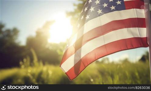 USA Flag Sunny Background. Illustration Generative AI 