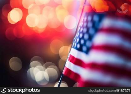 USA flag with a soft light bokeh created with generative AI technology
