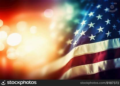USA flag with a soft light bokeh created with generative AI technology