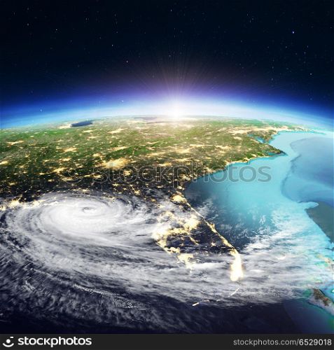USA - Florida cyclone. 3d rendering. USA - Florida cyclone. Elements of this image furnished by NASA. 3d rendering. USA - Florida cyclone. 3d rendering