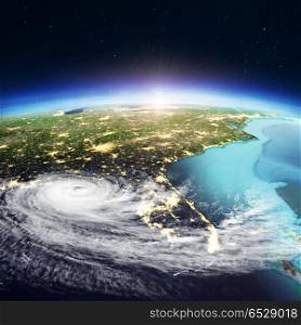 USA - Florida cyclone. 3d rendering. USA - Florida cyclone. Elements of this image furnished by NASA. 3d rendering. USA - Florida cyclone. 3d rendering