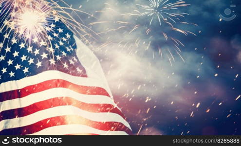 USA Independence Day background with Fireworks. Illustration Generative AI 