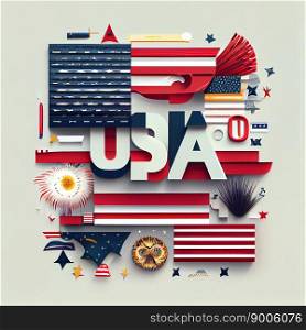 USA Independence Day banner background. Abstract icons dedicated to the USA with the main symbols of the state. Ai generative. USA Independence Day banner background