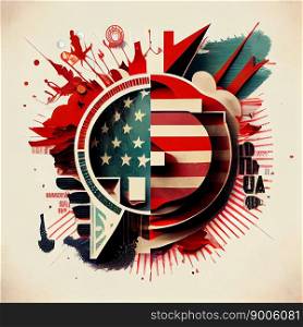USA Independence Day banner background. Abstract icons dedicated to the USA with the main symbols of the state. Ai generative. USA Independence Day banner background