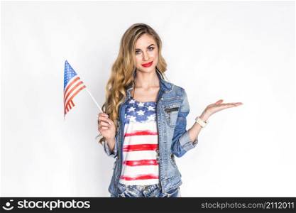 usa independence day concept with woman holding flag