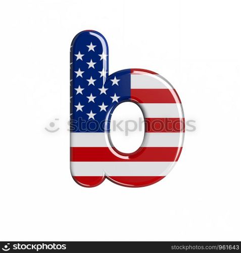USA letter B - Small 3d american flag font isolated on white background. This alphabet is perfect for creative illustrations related but not limited to American way of life, politics , economics.