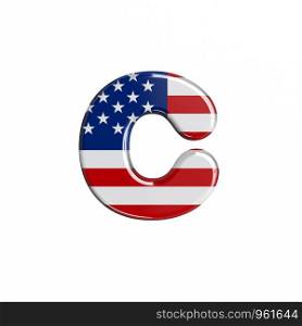 USA letter C - Lowercase 3d american flag font isolated on white background. This alphabet is perfect for creative illustrations related but not limited to American way of life, politics , economics.... USA letter C - Small 3d american flag font - American way of life, politics or economics concept
