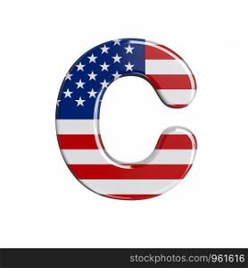 USA letter C - Upper-case 3d american flag font isolated on white background. This alphabet is perfect for creative illustrations related but not limited to American way of life, politics , economics.