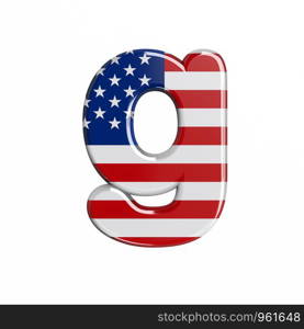 USA letter G - Small 3d american flag font isolated on white background. This alphabet is perfect for creative illustrations related but not limited to American way of life, politics , economics.